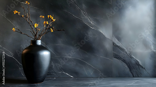 Black Vase with Yellow Flow...