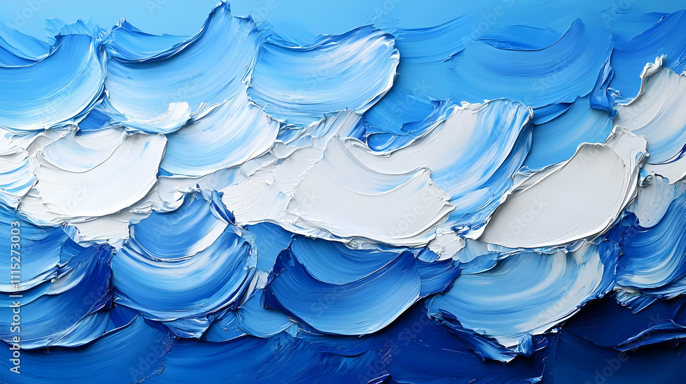 Fototapeta premium Blue and White Abstract Impasto Painting