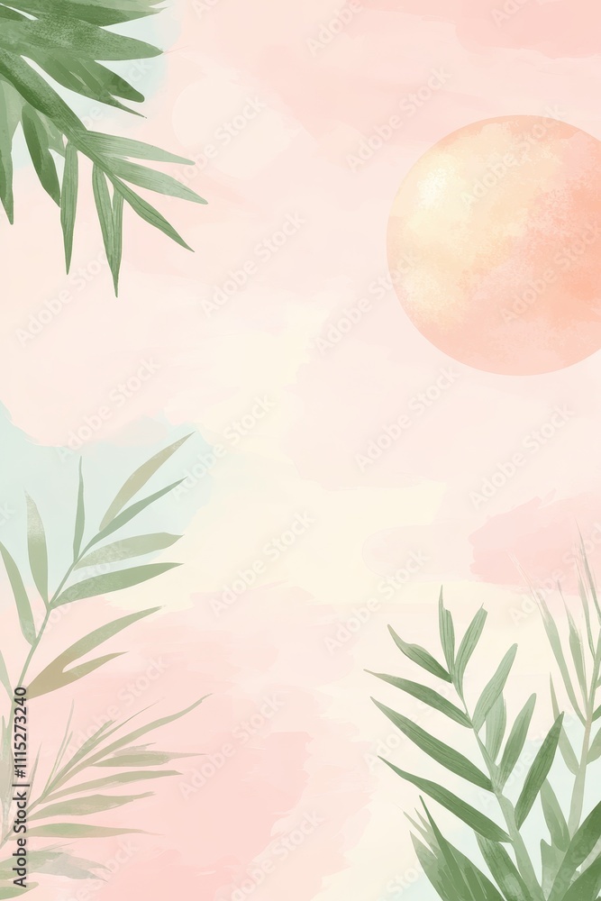 Serene Tropical Landscape with Lush Foliage and Warm Sun Serene Tropical Landscape with Lush Foliage and Warm Sun