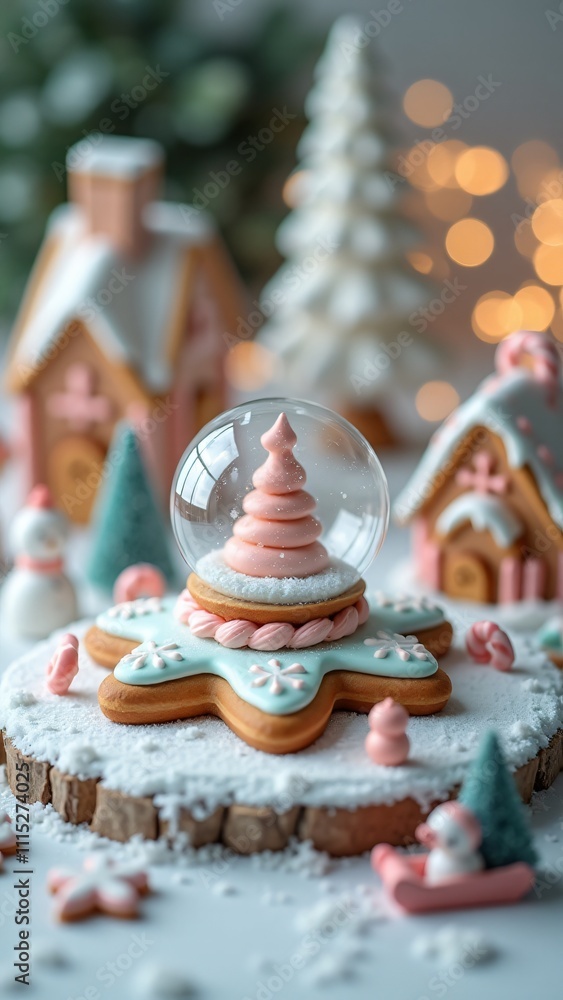 Obraz premium Stunning Christmas tree-shaped cookies with green icing and gold sprinkles, arranged on a white platter surrounded by ornaments, creating a festive centerpiece.