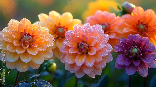 Dew-Kissed Dahlias: A Vibra...