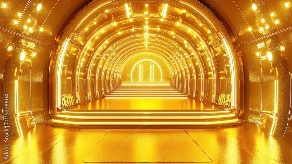 Obraz premium Golden Archway: A Futuristic Tunnel of Light
