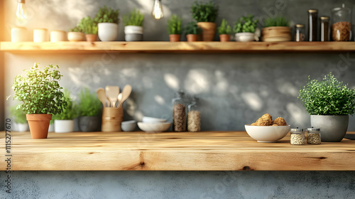 Sunlit Kitchen: Wooden Coun...