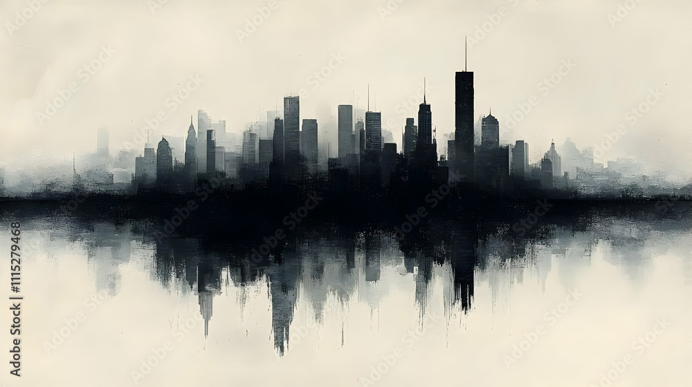 Obraz premium Cityscape Skyline: Abstract Urban Reflection in Monochrome