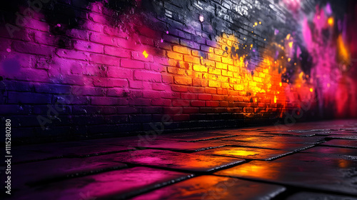 Vibrant Brick Wall with Neo...
