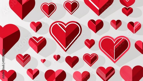 Big set of red hearts. Vector illustration heart shapes. Design elements for Valentine's day. Isolated on white background