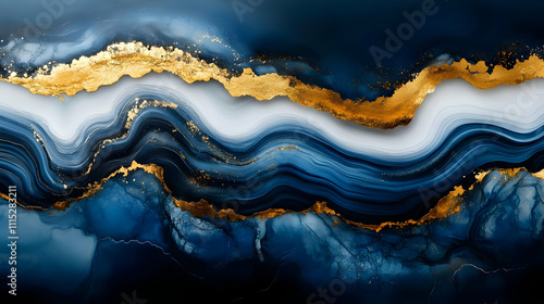 Fluid Blue & Gold Abstract ...