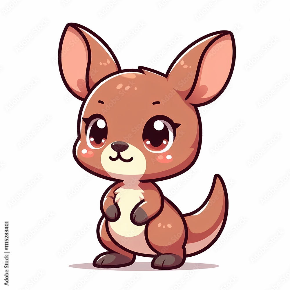 Chibi Kangaroo Illustration in Cute Flat Style on White Background Chibi Kangaroo Illustration in Cute Flat Style on White Background