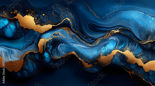 Abstract Blue Gold Marble B...