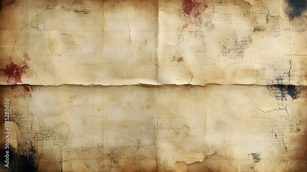 Fototapeta premium Aged Paper Texture: Grunge Background with Cracks and Stains for Design Projects