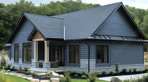 Blue House with Stone Accen...