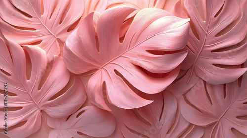 Pink Monstera Leaves 3D Ill...