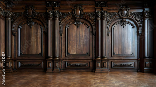 Dark Wood Paneling 3D Backg...