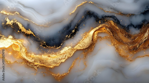 Fluid Gold & Gray Abstract ...