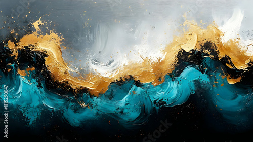 Ocean Waves Abstract Gold T...