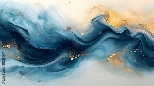 Fluid Art: Blue, Gold Abstr...
