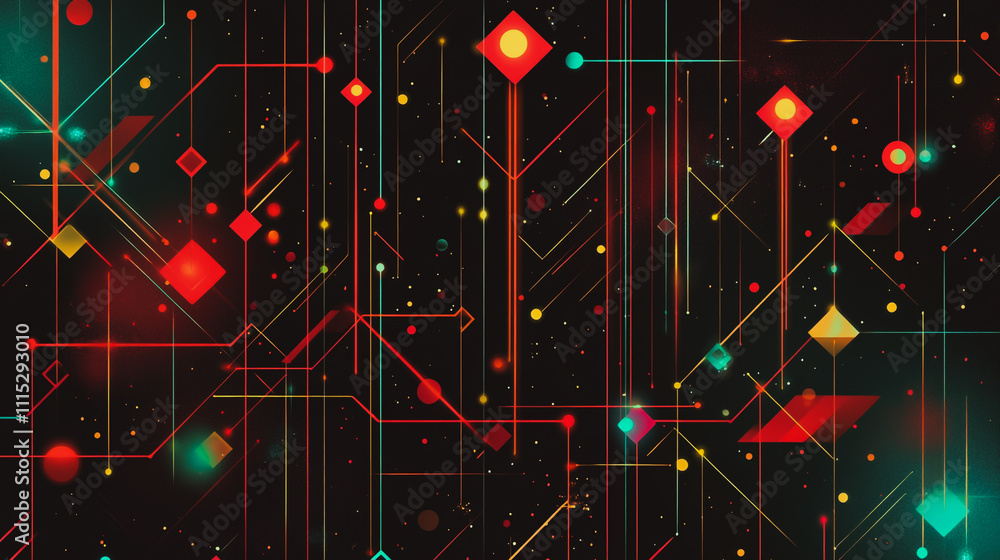 Fototapeta premium Abstract black background with Colorful geometric lines. Digital future technology . Abstract business connection of lines from nodes innovation of communication in the network.