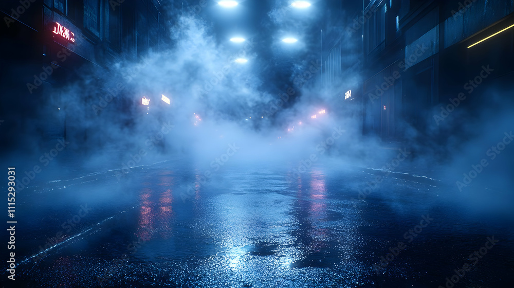 Mysterious Foggy City Street at Night: Cyberpunk Vibes Mysterious Foggy City Street at Night: Cyberpunk Vibes