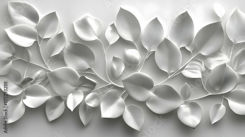 White 3D Leaf Pattern on Gr...