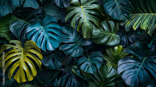 Wallpaper Mural Lush Green Tropical Monstera Leaves Background Torontodigital.ca
