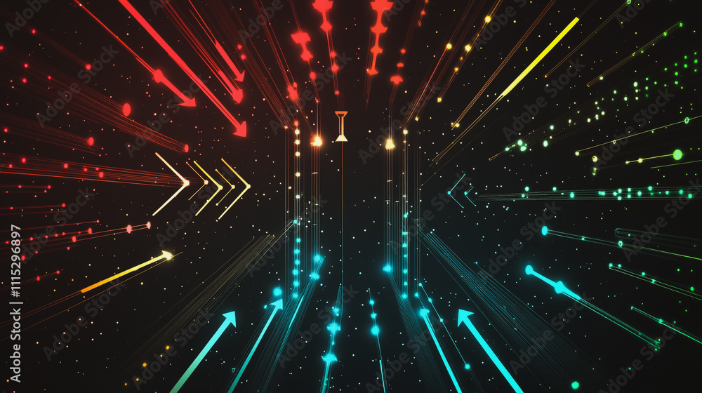 Obraz premium Abstract black background with Colorful geometric lines. Digital future technology . Abstract business connection of lines from nodes innovation of communication in the network.