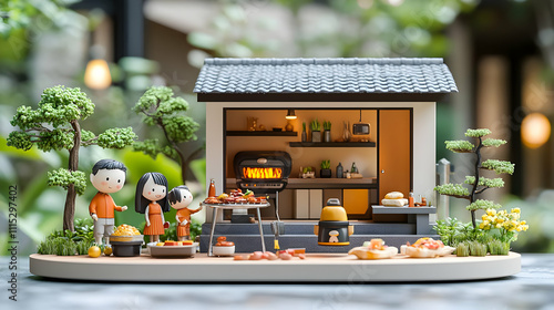 Wallpaper Mural 3D Family Grilling Backyard Barbecue Candid Shot with Copy Space Torontodigital.ca