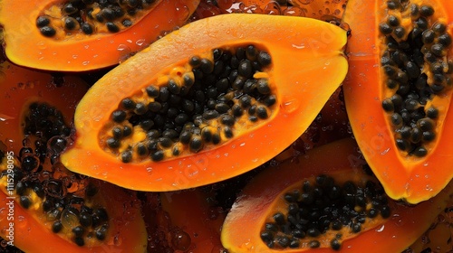 Papayas with black seeds, closeup photo