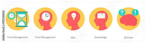 A set of 5 education icons as time management, idea, know how