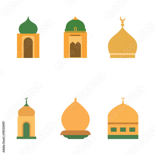 Islamic Symbol Elements Set of Golden Muslim Mosque Dome in Ramadan