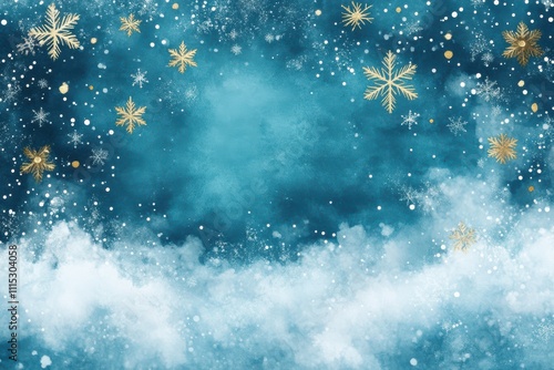 Hand-Drawn Snowflakes with Golden Stars on Pastel Background