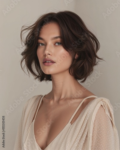 Close up shot of a beautiful woman with beautiful short hair style photo