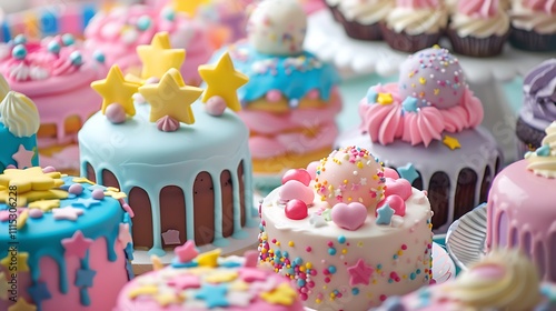 Selection of cakes is the selection of bloons and stars photo