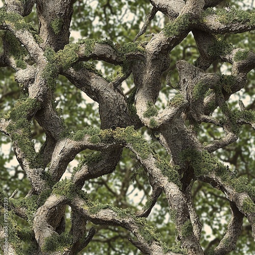 Mossy Oak Tree Branches Moss Covered Hunter Camouflage, Seamless Forest Texture