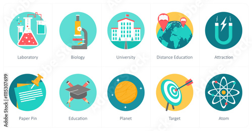 A set of 10 education icons as laboratory, biology, university