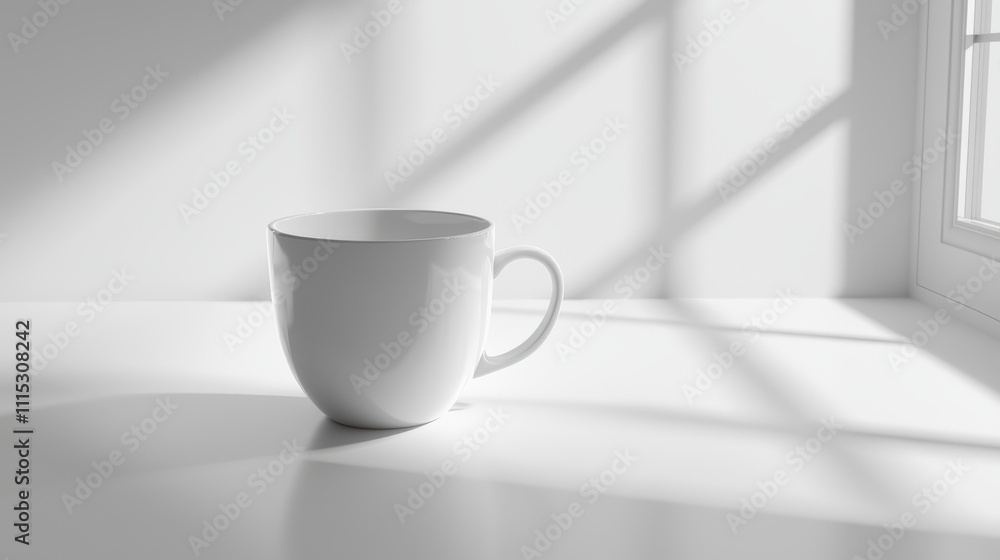 Minimalist White Cup on Clean Surface with Natural Light Minimalist White Cup on Clean Surface with Natural Light