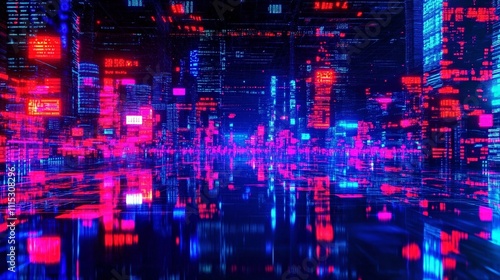 Wallpaper Mural Cyberpunk futuristic neon network cityscape. Neon cityscape with vibrant digital technology and illuminated architecture. Virtual network and glowing lights in the modern urban grid, vibrant tech Torontodigital.ca