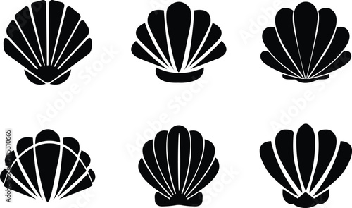 Seashells beach icon set mollusk shells customizable thin flat contour symbols. Various sea shells black collection isolated on transparent background. Perfect for invitations greeting cards.