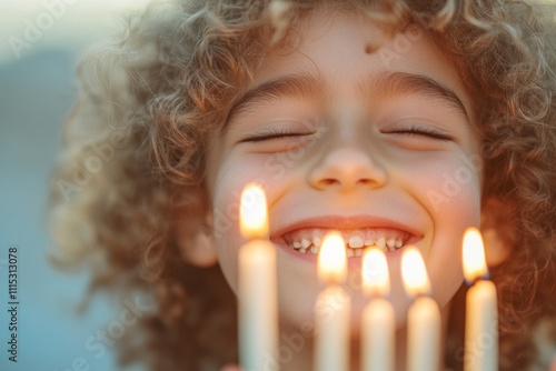 Joyful Hanukkah Celebration Childs Delight with Menorah, Symbols of Hanukkah, Christmas, and Diwali photo