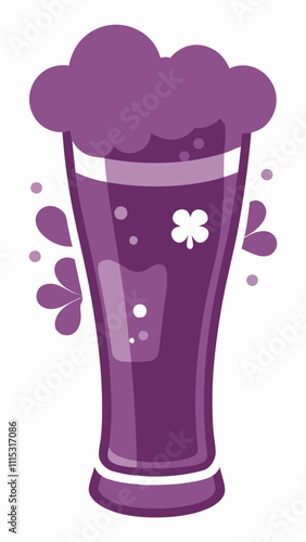 Purple smoothie in a glass with floral decoration.