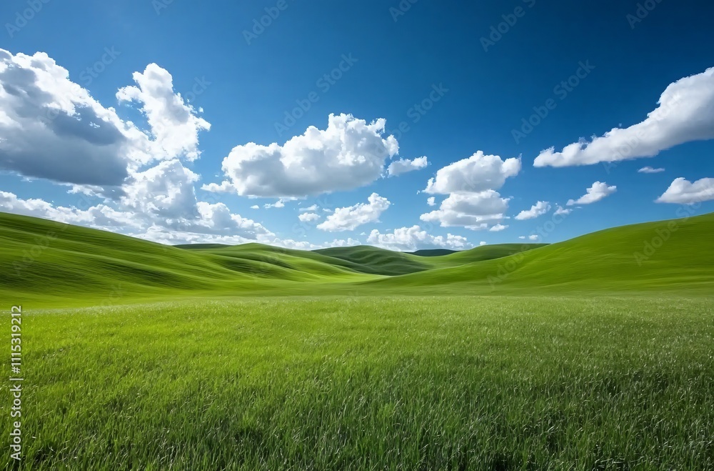 A vast grassland under a blue sky with fluffy white clouds in Inner Mongolia, showcasing the natural beauty and expansive landscape, perfect for a peaceful and tranquil outdoor setting. A vast grassland under a blue sky with fluffy white clouds in Inner Mongolia, showcasing the natural beauty and expansive landscape, perfect for a peaceful and tranquil outdoor setting.