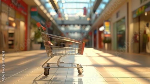 Urban Shopping Cart Serenity. City and Cleanliness concept photo