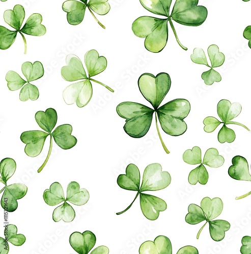 St patricks day seamless pattern of shamrock leaves and hearts