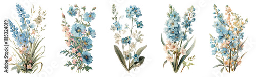 PNG Vintage flower illustration set on transparent background