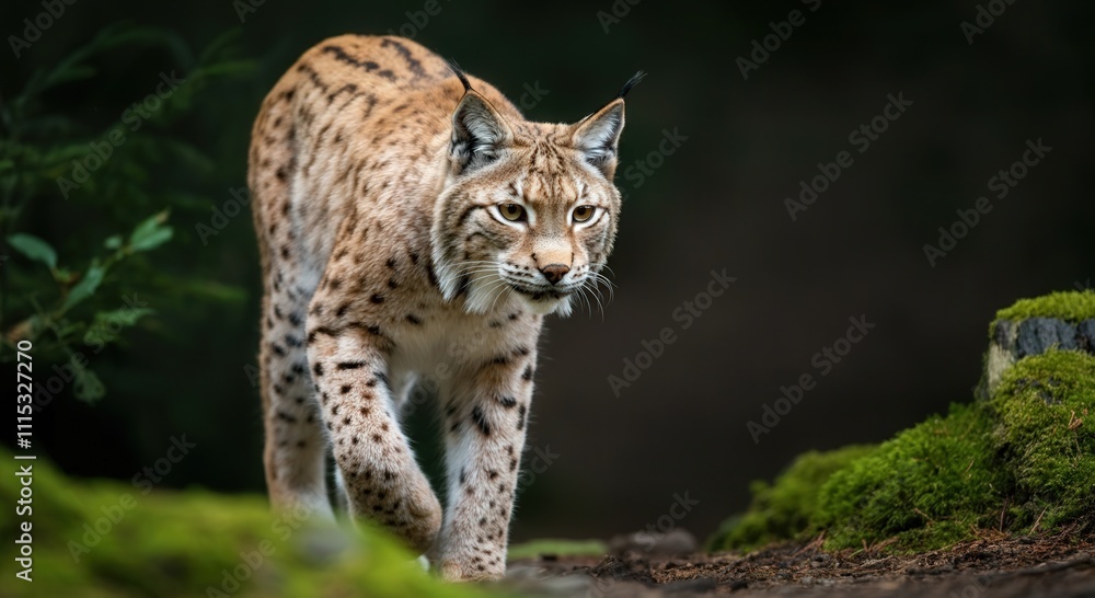 Fototapeta premium Majestic lynx in verdant forest setting for wildlife exploration and conservation themes