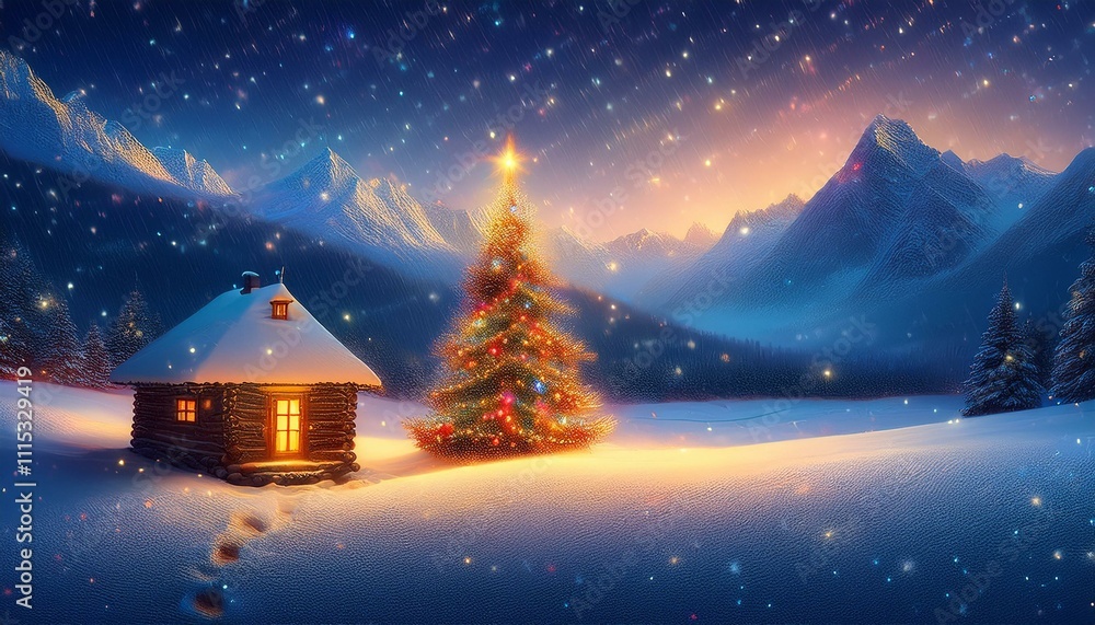 Fototapeta premium Winter atmospheric landscape. Christmas background