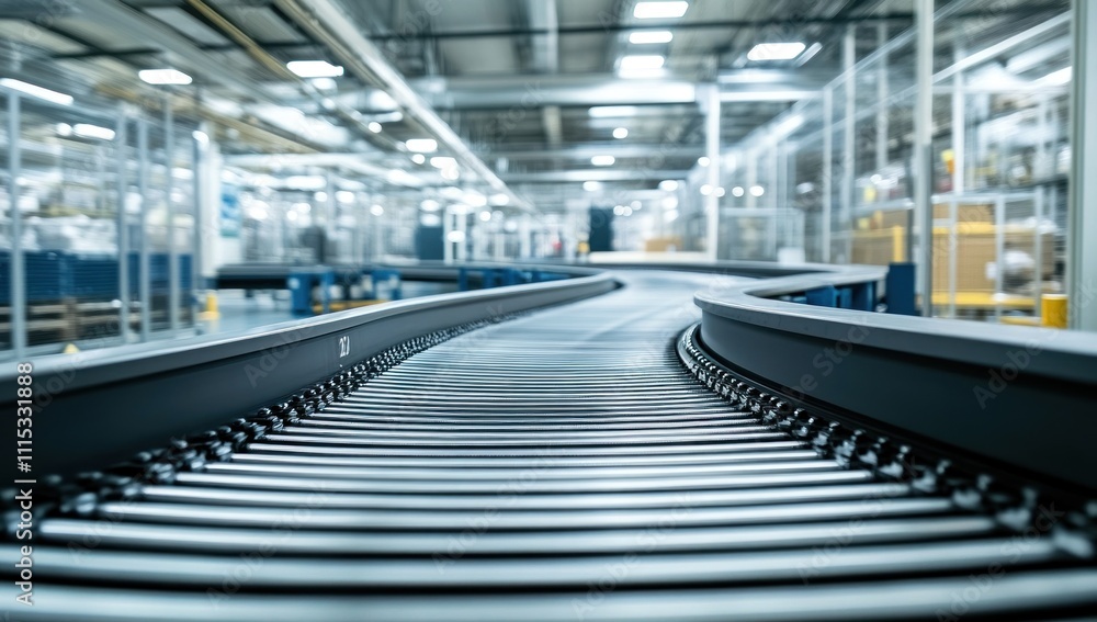 Obraz premium Modern Industrial Conveyor Belt System in a Factory