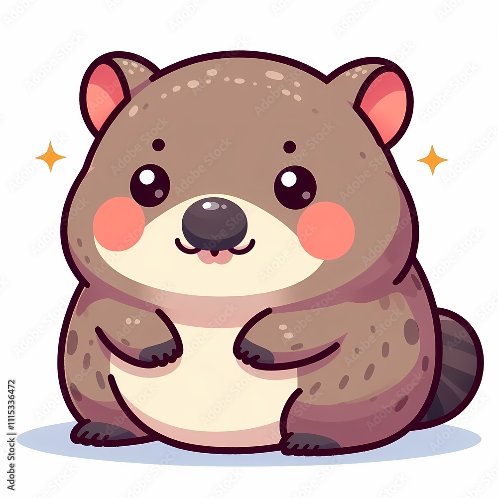 Obraz premium Cute Wombat Chibi Illustration in Flat Style on White Background