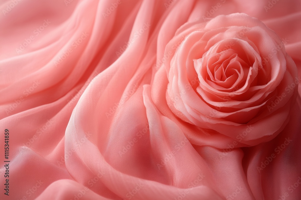 A single rose delicately placed on a soft pink cloth, embodying the essence of romance and love, perfect for Valentine's Day celebrations. A single rose delicately placed on a soft pink cloth, embodying the essence of romance and love, perfect for Valentine's Day celebrations.