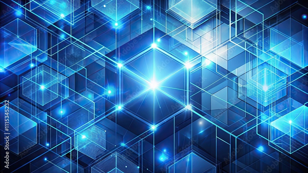 Obraz premium Blue geometric shapes creating a futuristic abstract technology background, abstract, blue, geometric, shapes, background