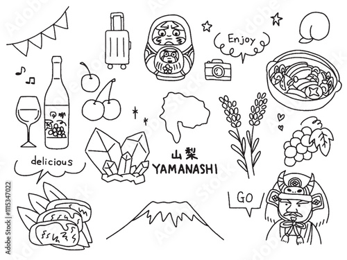 山梨の手描きイラストセット